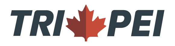 logo of triathlon PEI with maple leaf in the middle